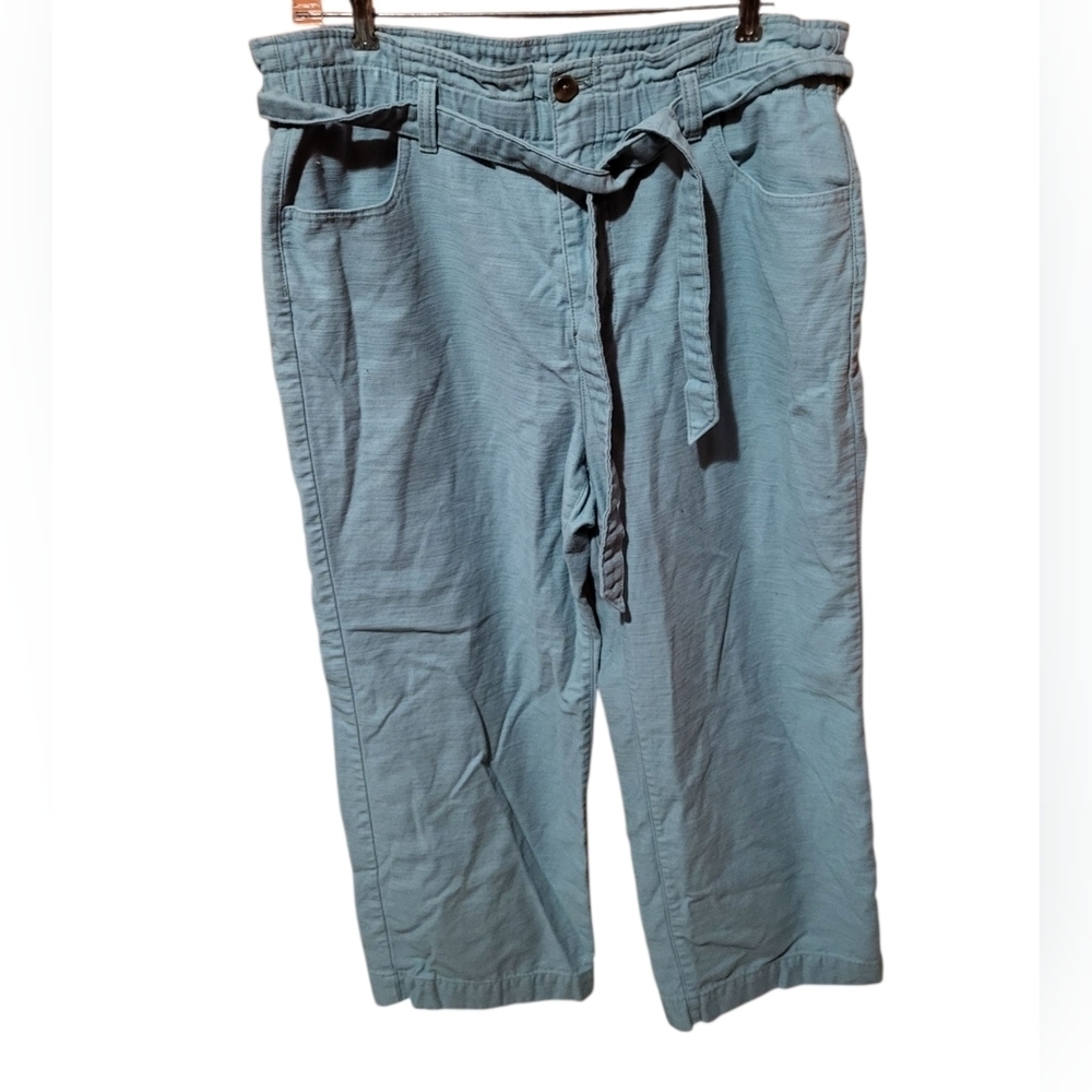 J.Crew Blue Green Cropped Pants With Tie Belt 100% Cotton - Size 12